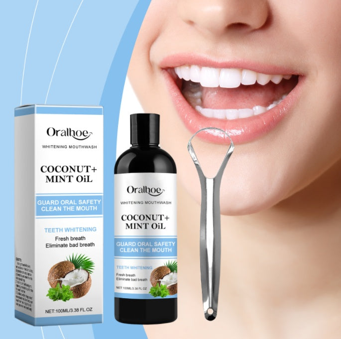 Oralhoe Coconut Mint Oil, Coconut Mint Mouthwash Breath Care Gum Stain Removal Mouthwash