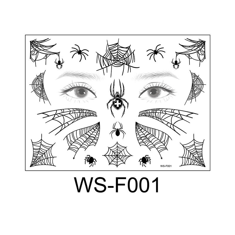 Halloween tattoo stickers, face stickers, spider web face stickers, tattoo stickers, waterproof, dark style, funny makeup stickers, temporary stickers