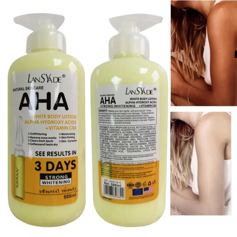 500ml Whitening Body Lotion Hydroxy Acids+Vitamin C&E Skin Beautifying Brightening Body Lotion Delicate Smooth Skin Care Cream