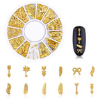 6 Boxes Gold Nail Charms Studs Rose Star Moon Feather Shape Metal Nail 3D Charm Kit 3D Nail Art Jewelry Decoration with 1Pc Tweezers and Picker Pencil Tools
