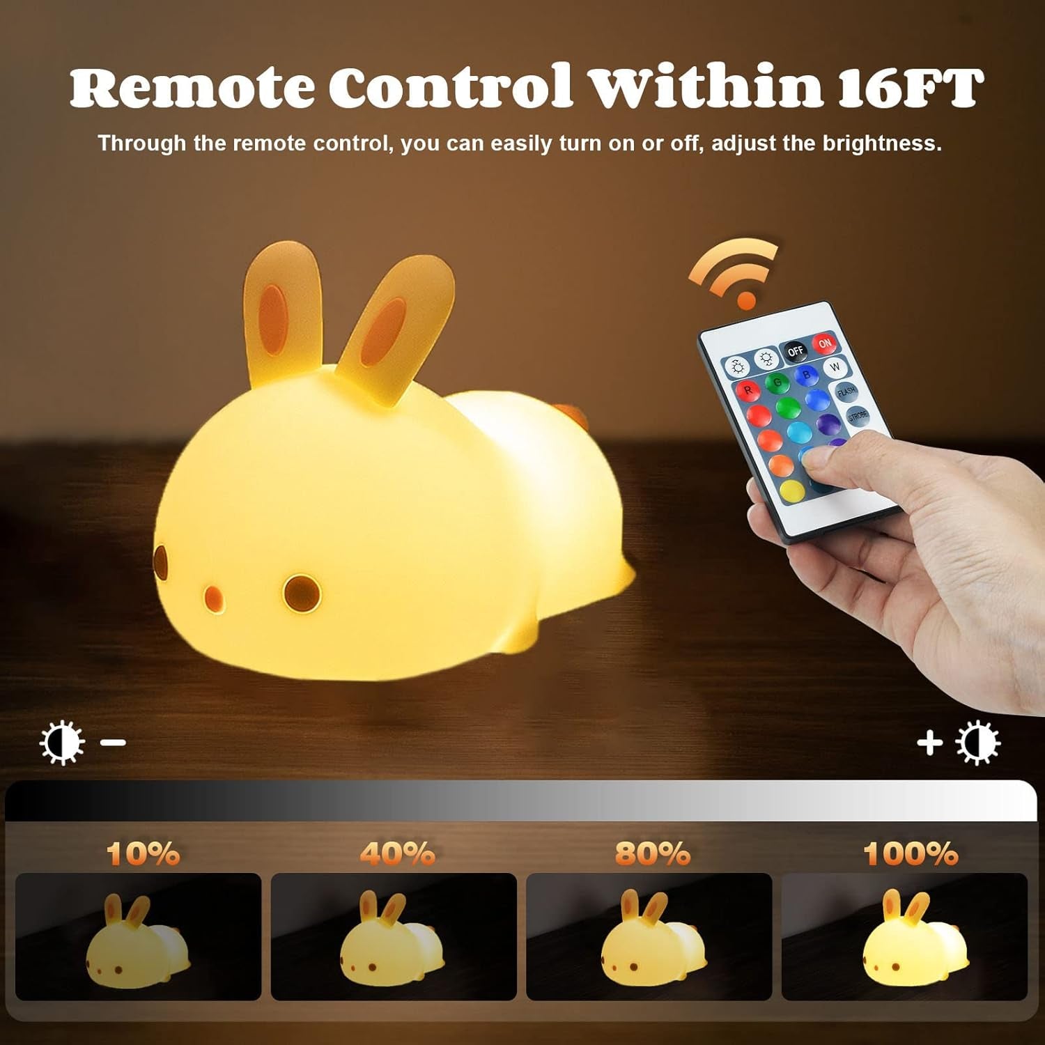 Cute Bunny Night Light, USB Rechargeable Cute Night Ligh with Touch Sensor and Remote Control 4 Modes 16 Colors Kid Night Light for Girls, Childrens, Toddler, Baby, and Kids Christmas Gifts