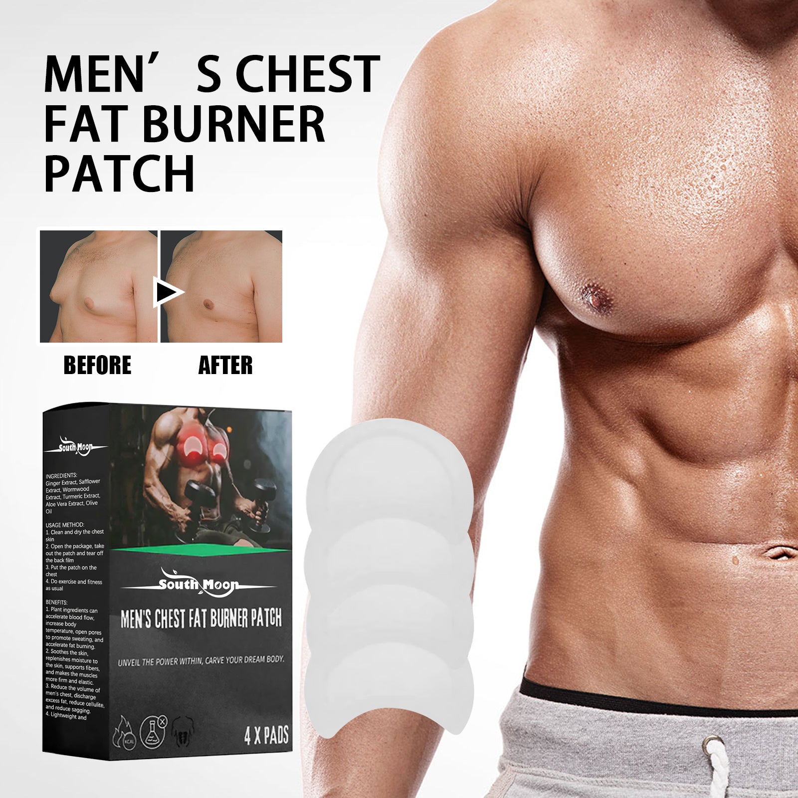 Men's Chest Fat Burner Patch, Chest Firming And Anti-sagging Chest Massage And Care Patch