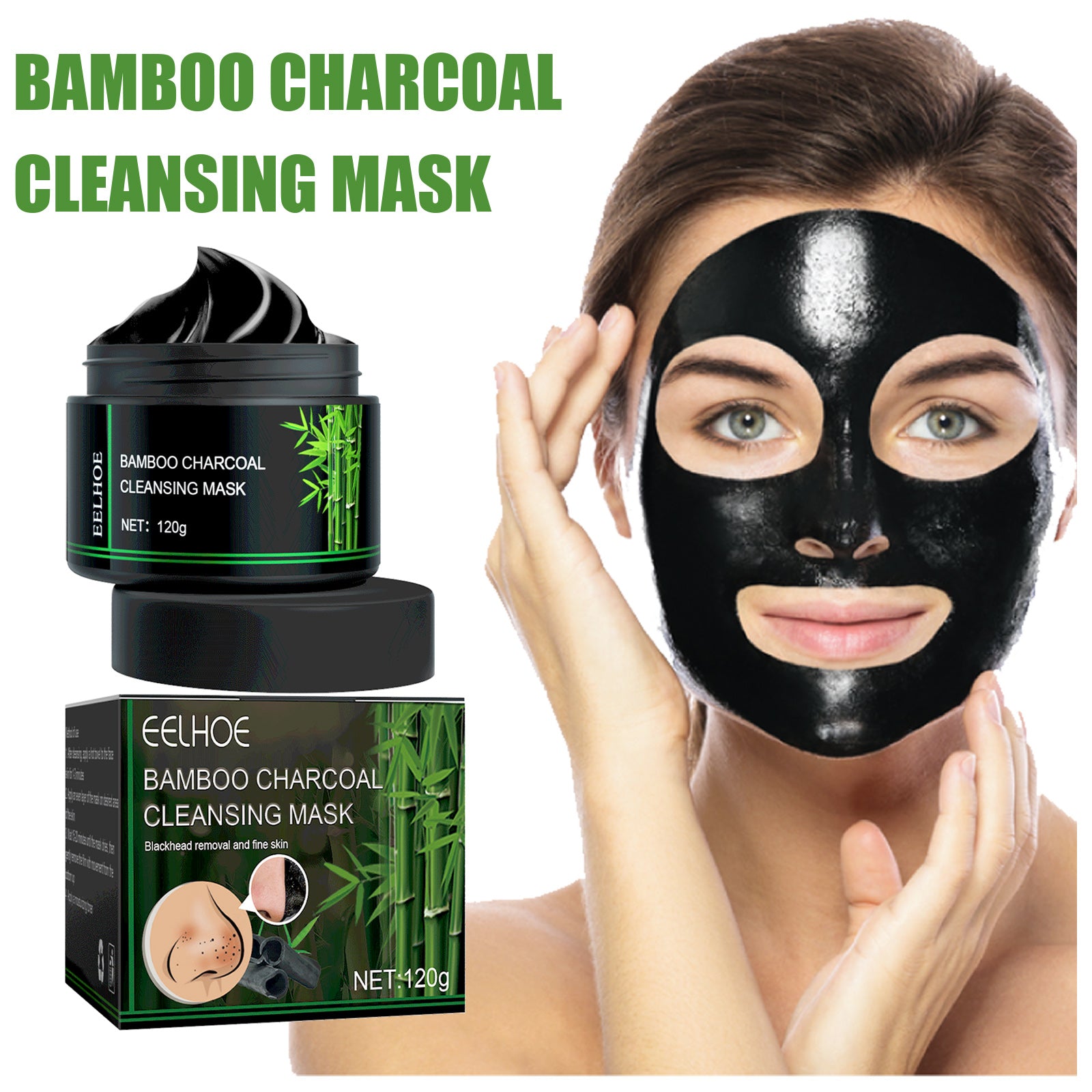 Bamboo Charcoal Blackhead Removing Tearing Facial Mask, Moisturizing Removing Blackhead And Acne Shrinking Pore Oil Control Mud Mask