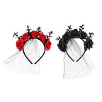 Halloween rose mesh headband ghost festival performance party headband dark floral wreath headband
