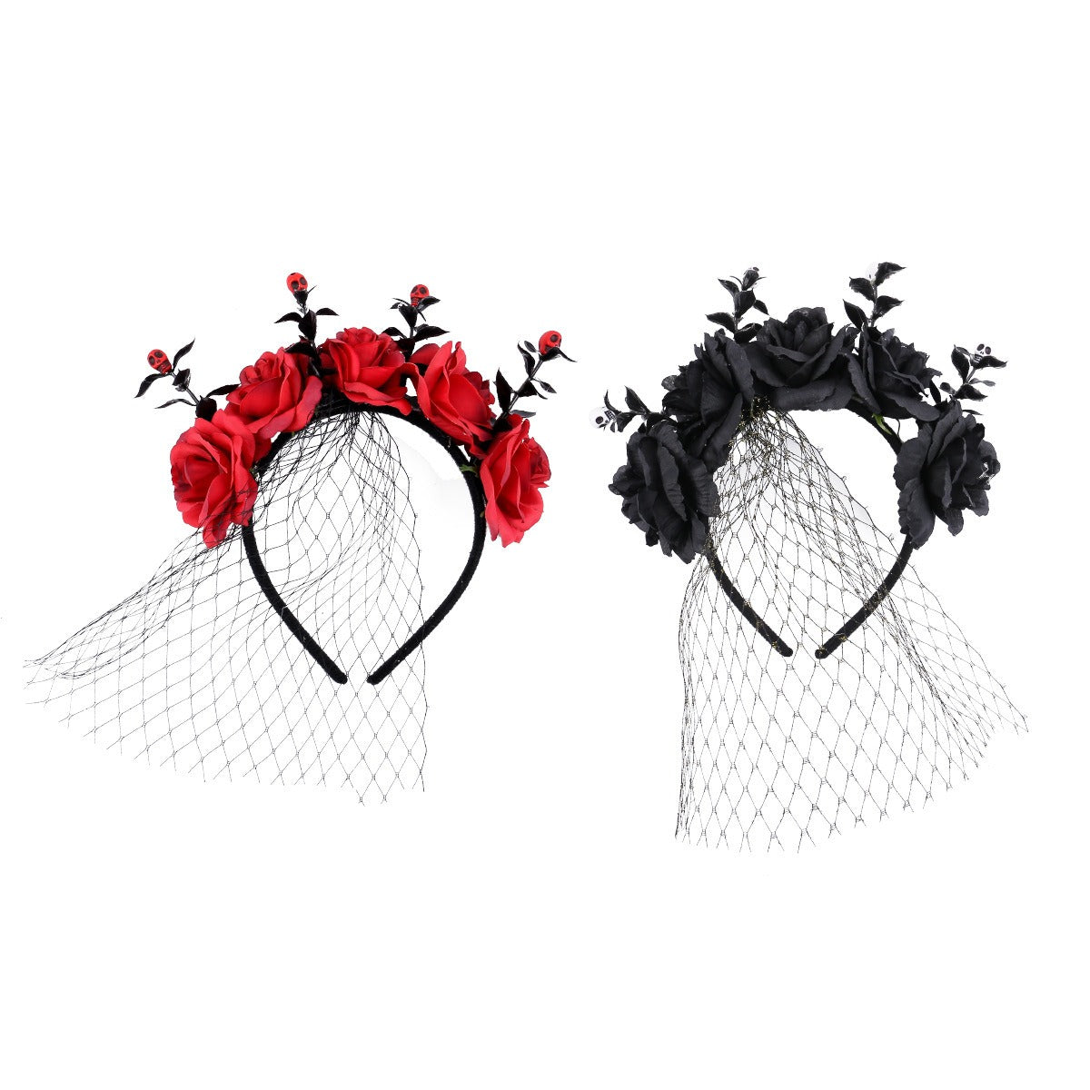 Halloween rose mesh headband ghost festival performance party headband dark floral wreath headband