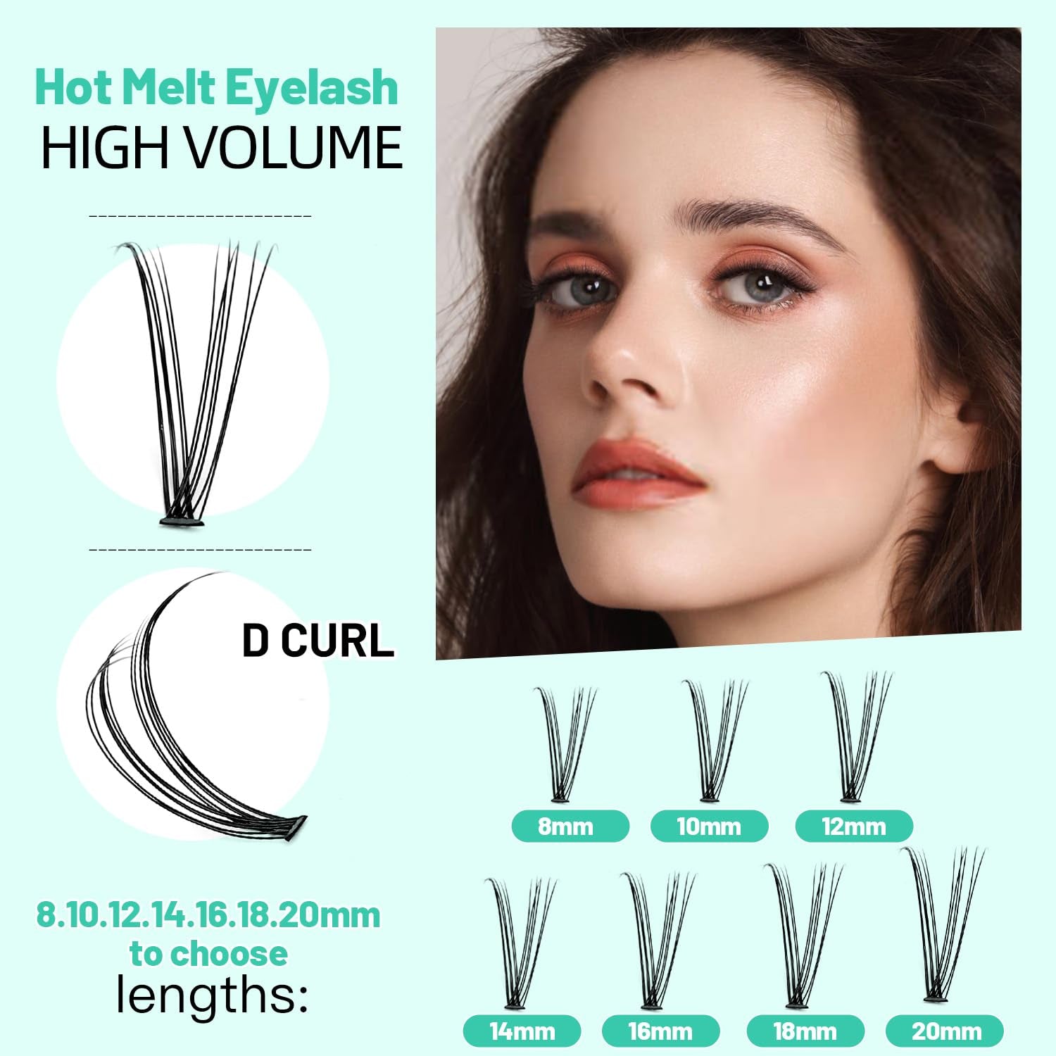 400Pcs D Curl Lash Clusters 8-10-12-14Mm/10-12-14-16Mm MIX Fish Tail Lash Cluster Premade Volume Lash Fans Volume Lashes Knotted (Black 10Mm)