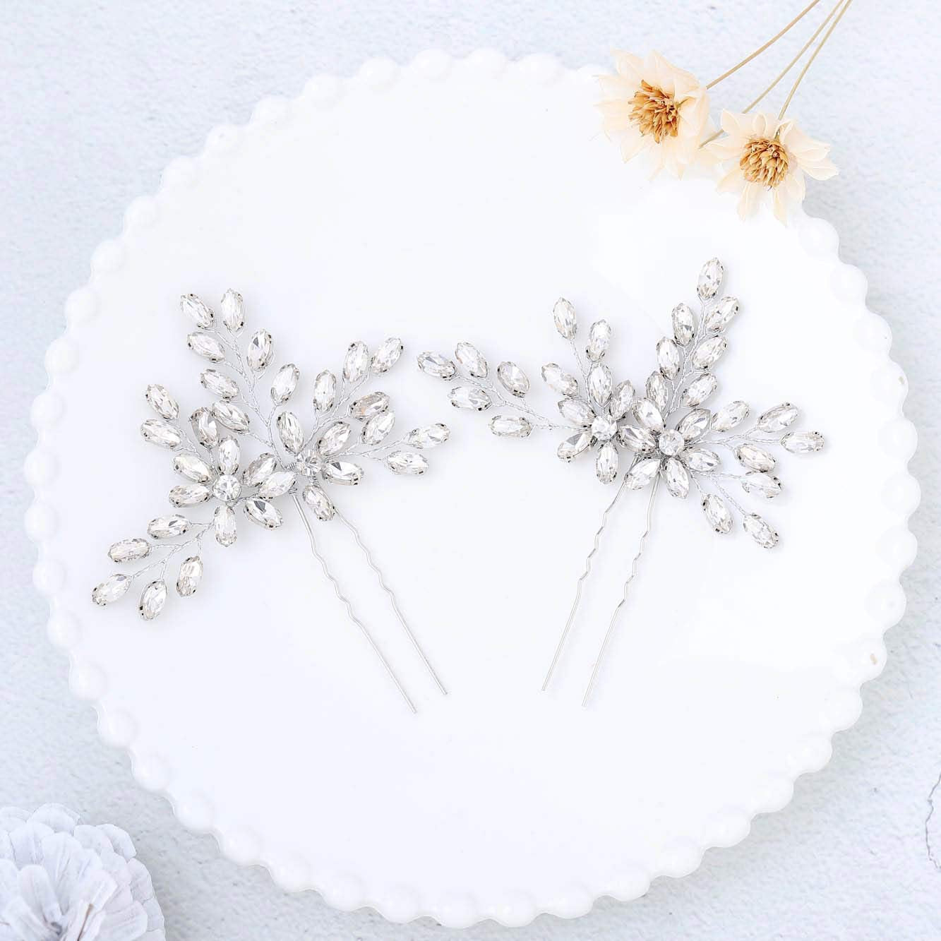 Rhinestone Bride Wedding Hair Pins Bridal Hair Clips Crystal Hair Piece Decorative Bridesmaids Hair Accessories for Women and Girls Pack of 2 (A-Silver)