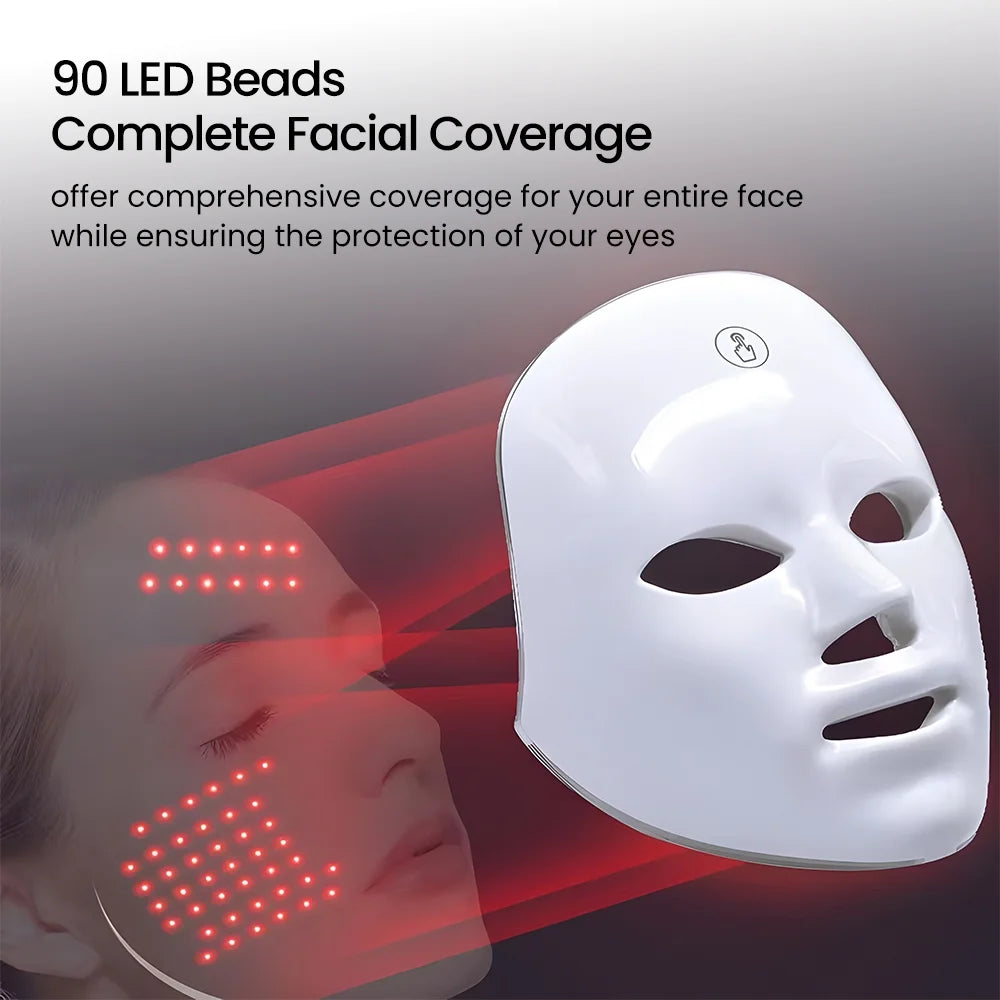 Led Face Mask - 7 Color Light Therapy for Anti-Aging, Acne & Wrinkles, Gift for Women