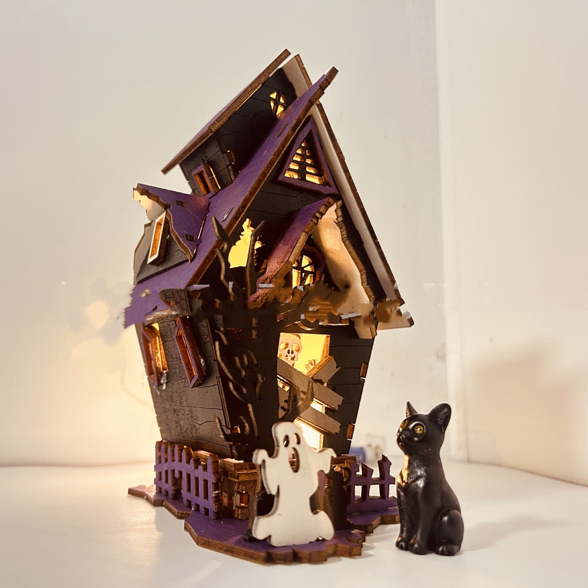 Halloween DIY Wooden Glowing Haunted House Table Decoration