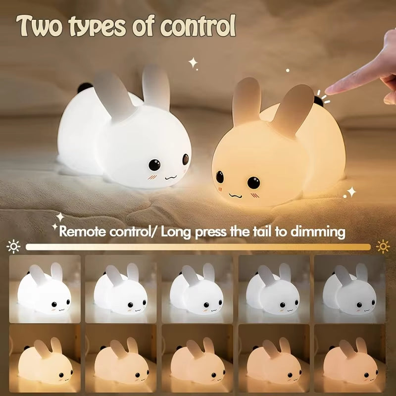 LED Rabbit Night Light Remote Control Dimmable RGB Rechargeable Silicone Bunny Lamp for Children Baby Toy Gift Touch Sensor