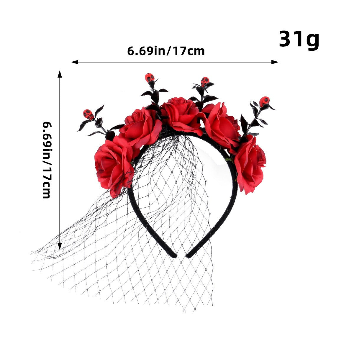 Halloween rose mesh headband ghost festival performance party headband dark floral wreath headband