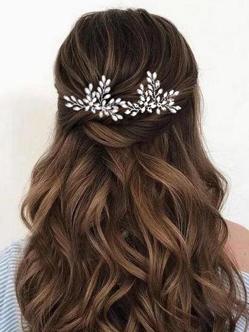 Rhinestone Bride Wedding Hair Pins Bridal Hair Clips Crystal Hair Piece Decorative Bridesmaids Hair Accessories for Women and Girls Pack of 2 (A-Silver)