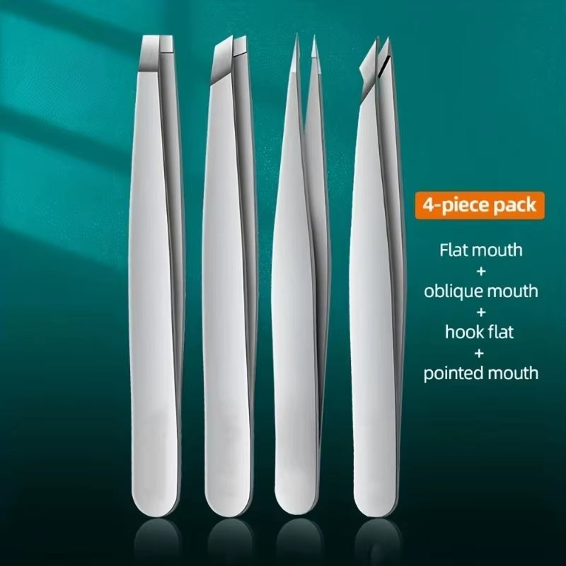 4Piece Set Professional Tweezers Set Perfect for Eyebrow Hair Removal Splinter Very Effortless and Relaxed to Remove
