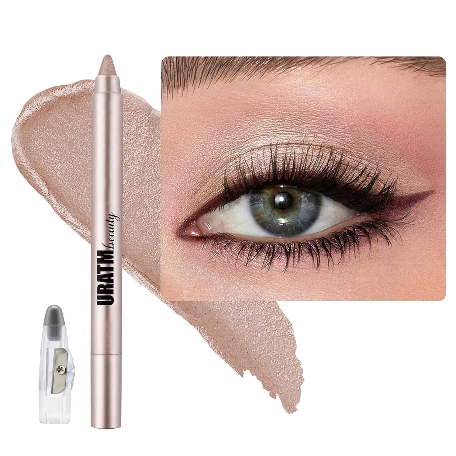 B02 Rose Brown Shimmer Eyeshadow Stick - Blendable Creamy Eye Brightener, Waterproof Long Lasting Crayon, Smooth Eye Highlighter & Liner