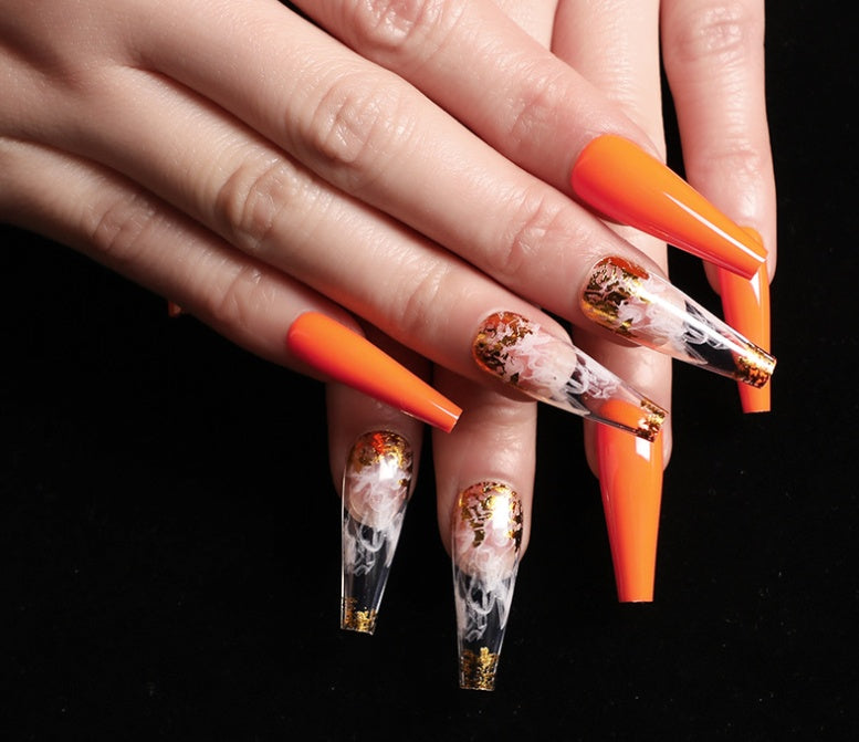 European And American Ballet A Type Art Orange Red Smoke Pattern Fake Nail Patch Box