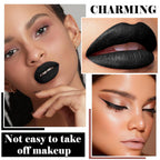 Black Matte Lipstick and Lip Liner Pencil Set Black Liquid Lipstick Lip Gloss Set Smudge Proof Long-Lasting, Suitable for Halloween Goth Cosplay Makeup Lip Makeup