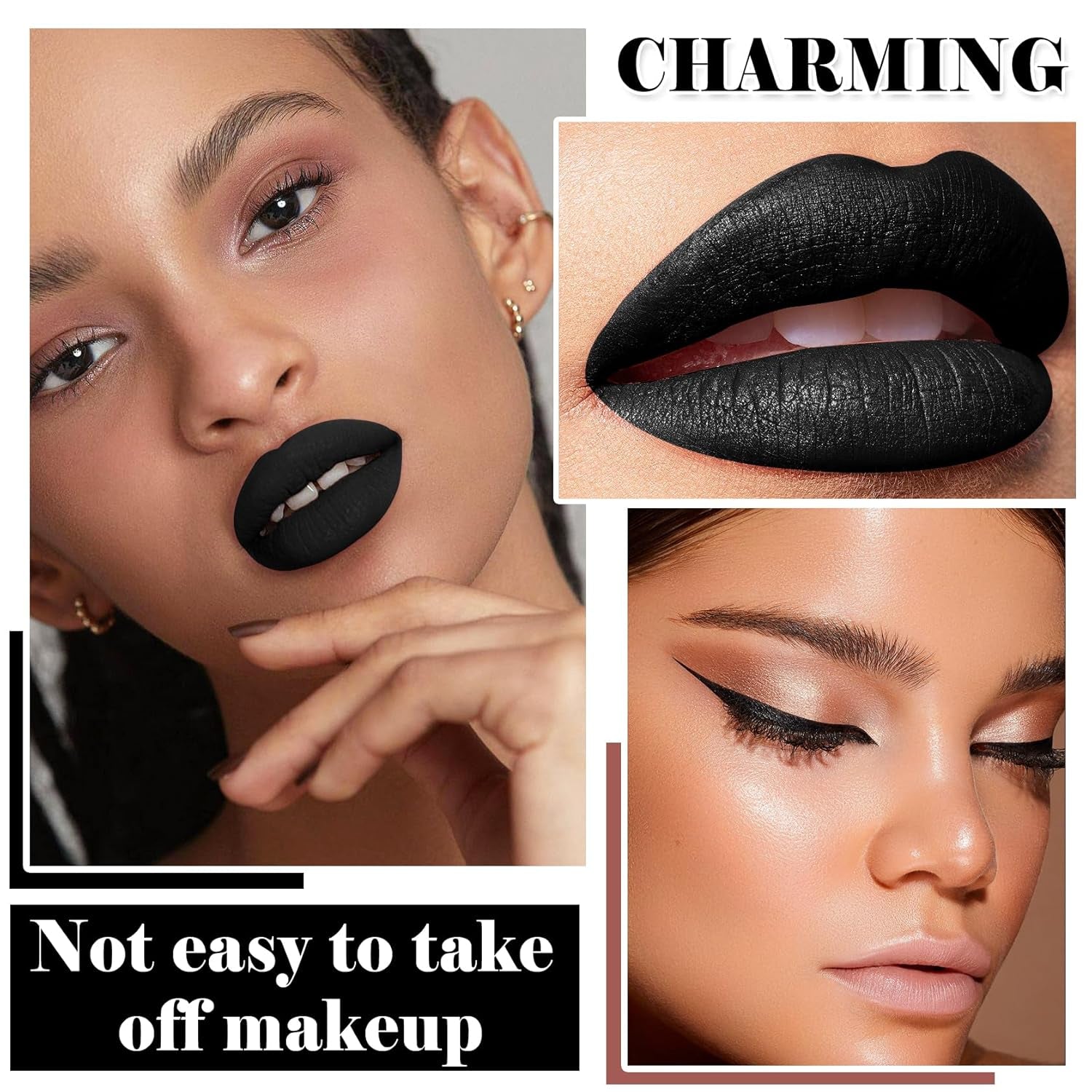 Black Matte Lipstick and Lip Liner Pencil Set Black Liquid Lipstick Lip Gloss Set Smudge Proof Long-Lasting, Suitable for Halloween Goth Cosplay Makeup Lip Makeup