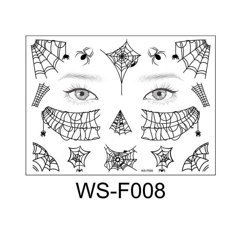 Halloween tattoo stickers, face stickers, spider web face stickers, tattoo stickers, waterproof, dark style, funny makeup stickers, temporary stickers