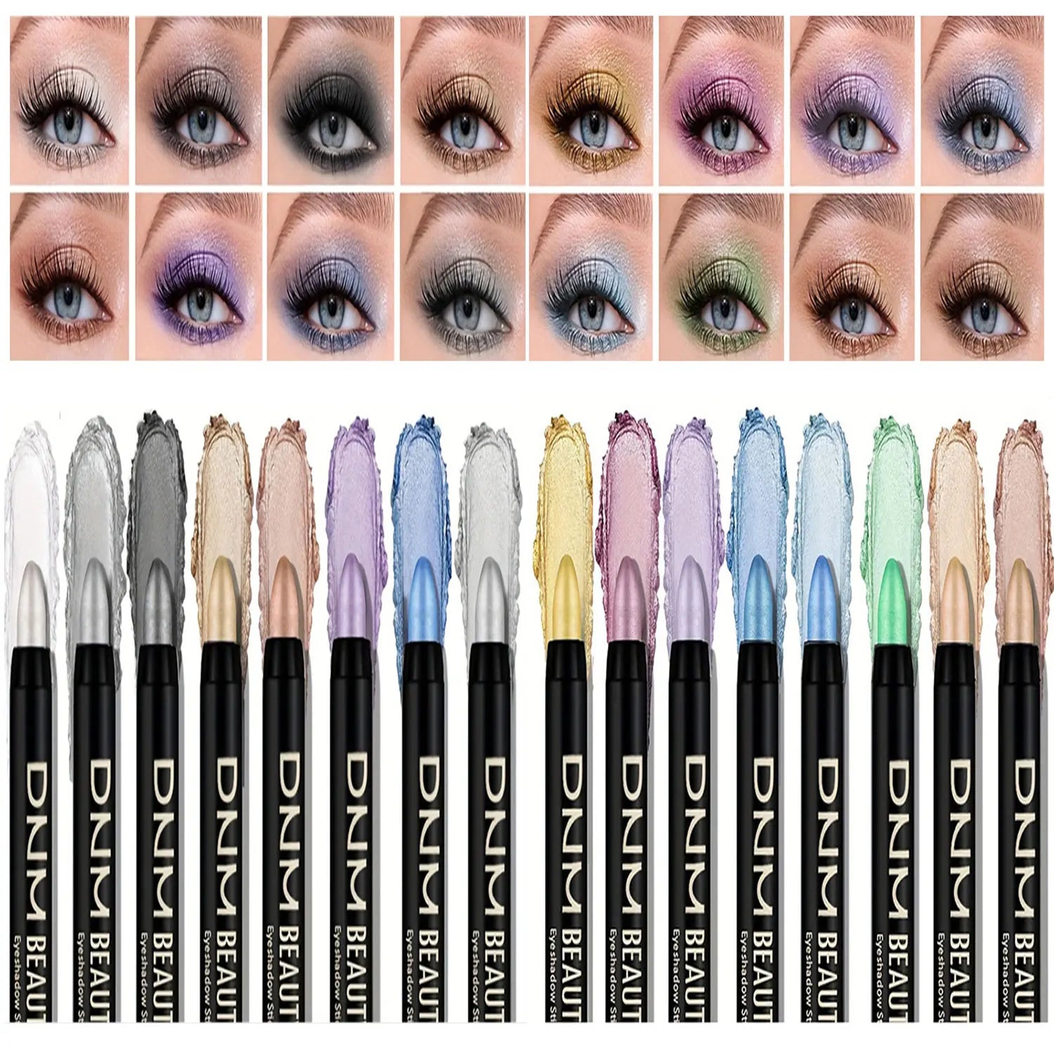 16 Colors Pearlescent Eyeliner, Color Glitter Waterproof Long-Lasting Eye Makeup Non-Smudge Eyeliner