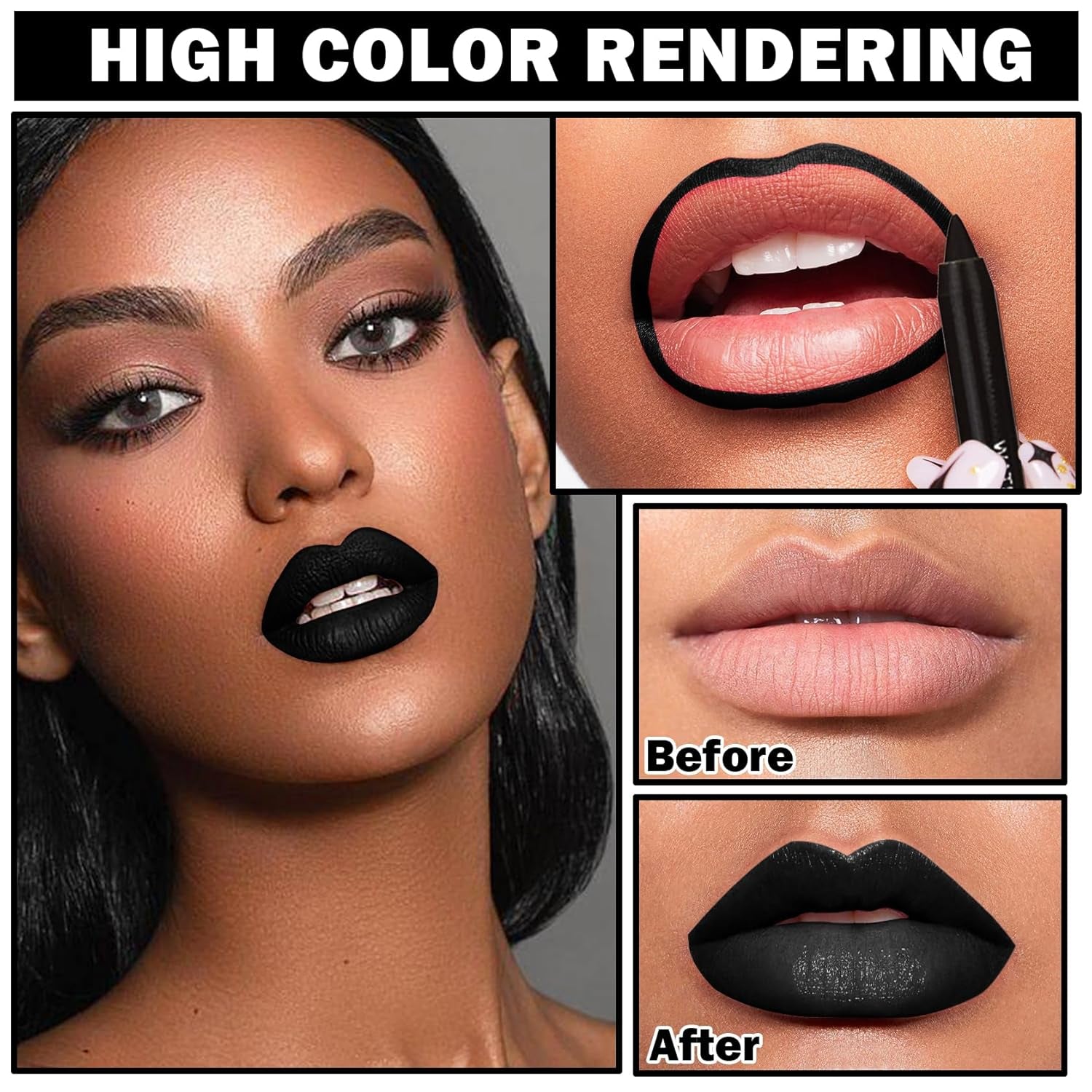 Black Matte Lipstick and Lip Liner Pencil Set Black Liquid Lipstick Lip Gloss Set Smudge Proof Long-Lasting, Suitable for Halloween Goth Cosplay Makeup Lip Makeup