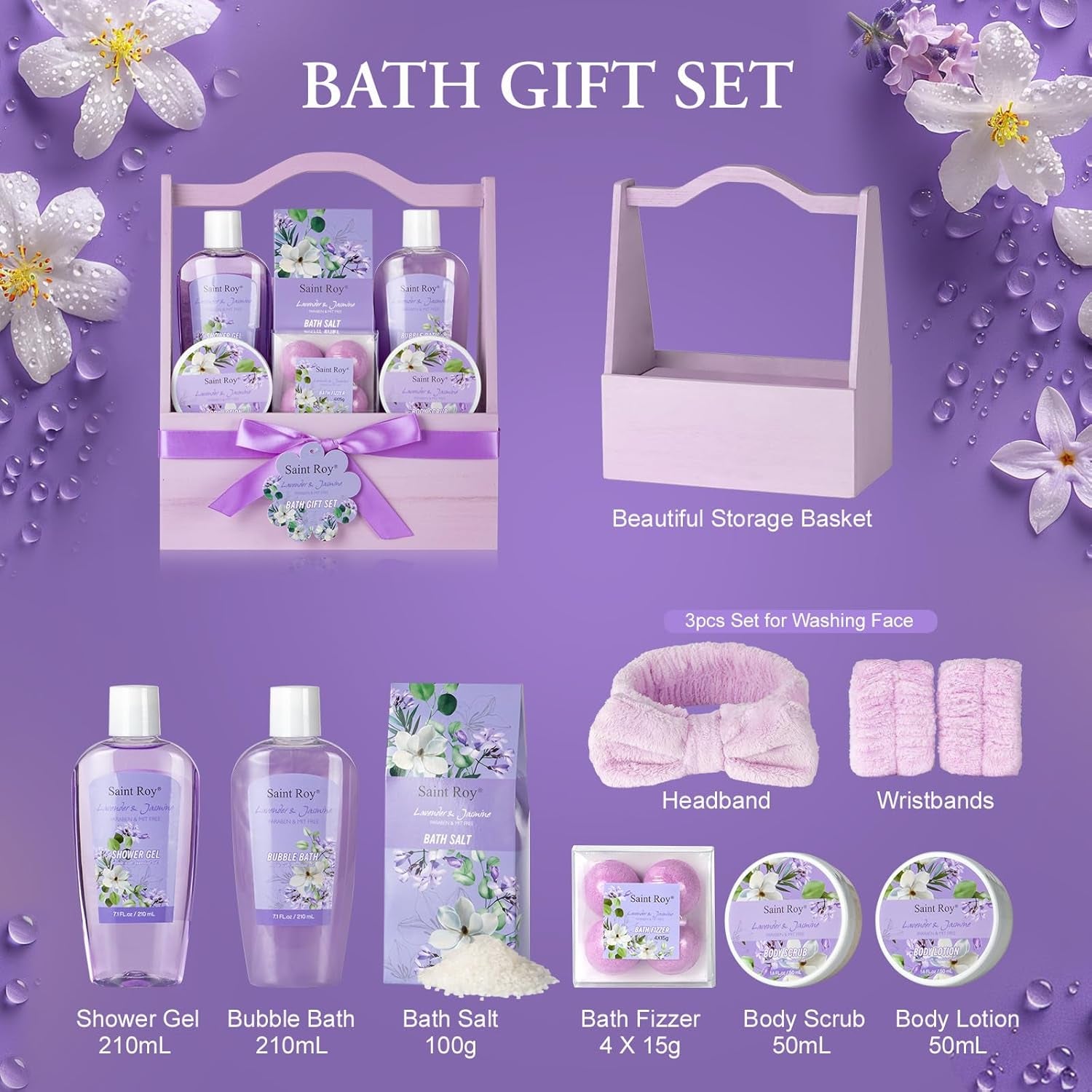 Mother'S Day Gift for Mom Spa Kit Gifts, Spa Gift Baskets for Women Get Well Gifts, 13Pcs Lavender Jasmine Luxury Spa Gift Set,Pamper Birthday Gifts for Women