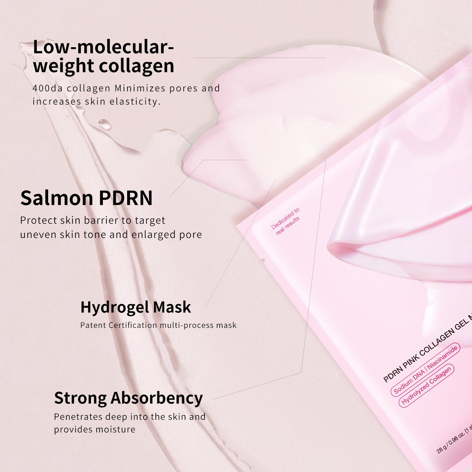 PDRN PINK COLLAGEN GEL MASK Pink Collagen facial mask Jelly Split facial mask