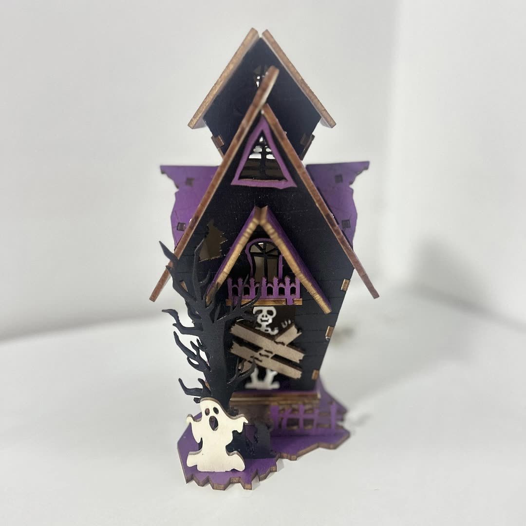 Halloween DIY Wooden Glowing Haunted House Table Decoration