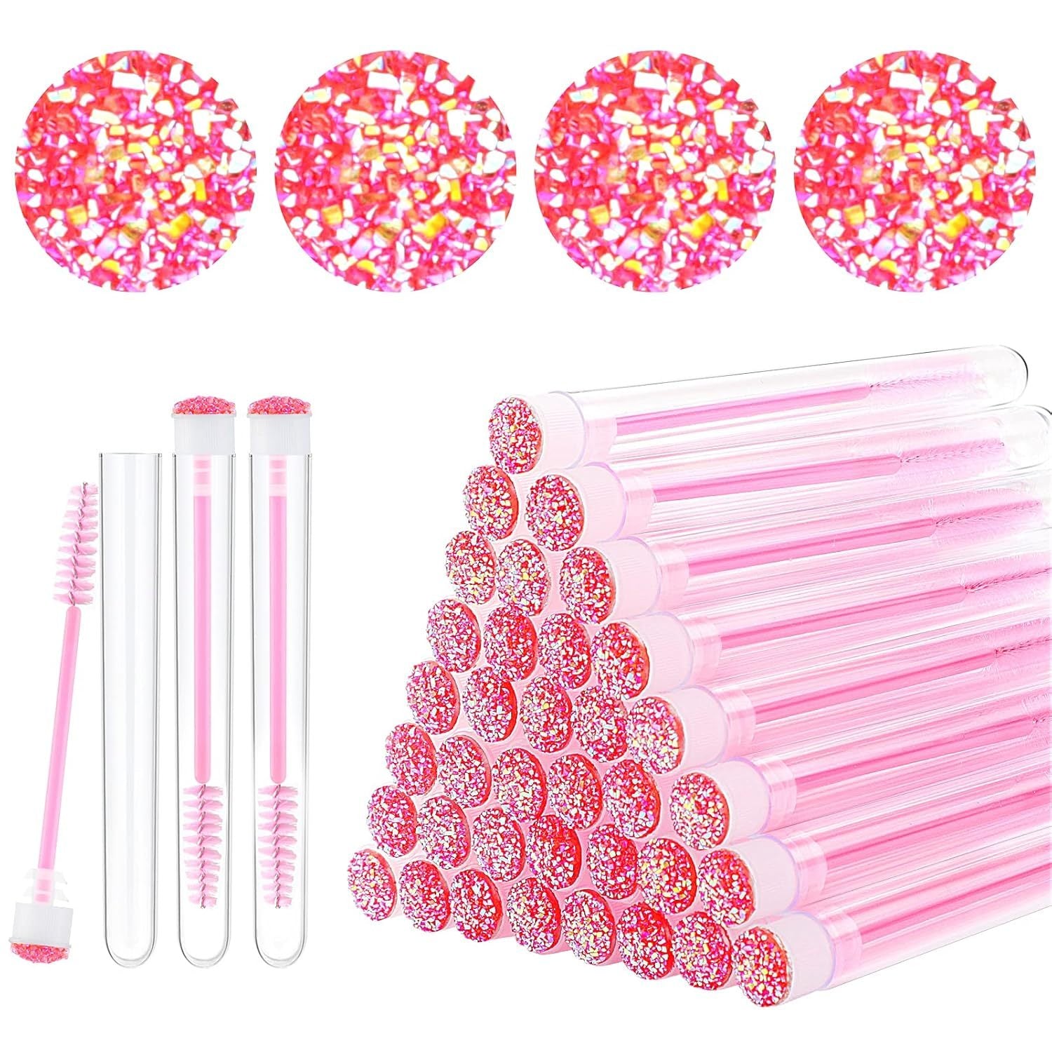 10 - 50 Pcs Disposable Eyelash & Mascara Brushes Diamond Lash Spoolie Wands For Makeup, Extensions & Cleaning 4 Colors