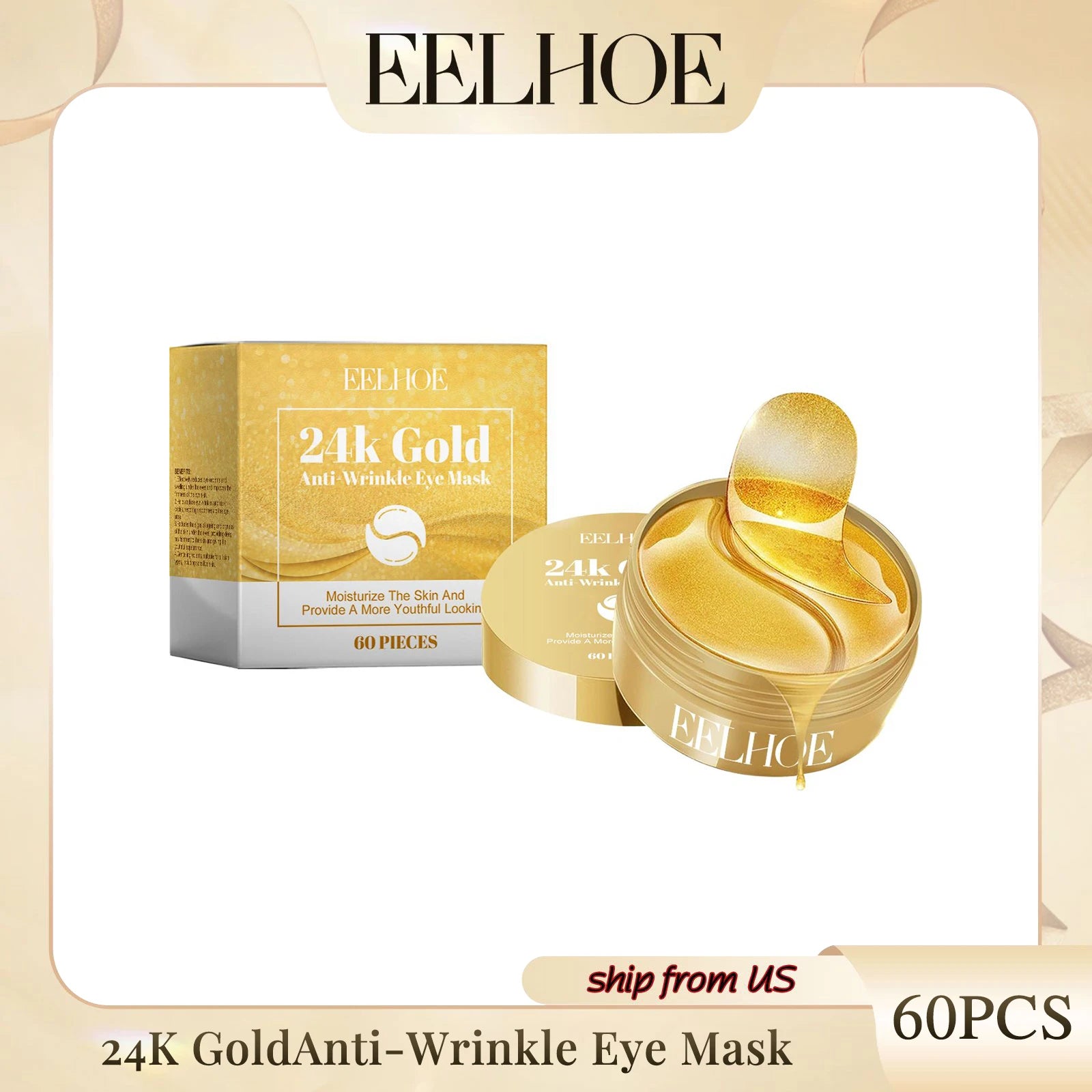 24K Gold Eye Mask Hydrating Moisturizing Fade Dark Circles Moisturizing Improving Eye Lines Brightening Eye Skin Care Eye Mask