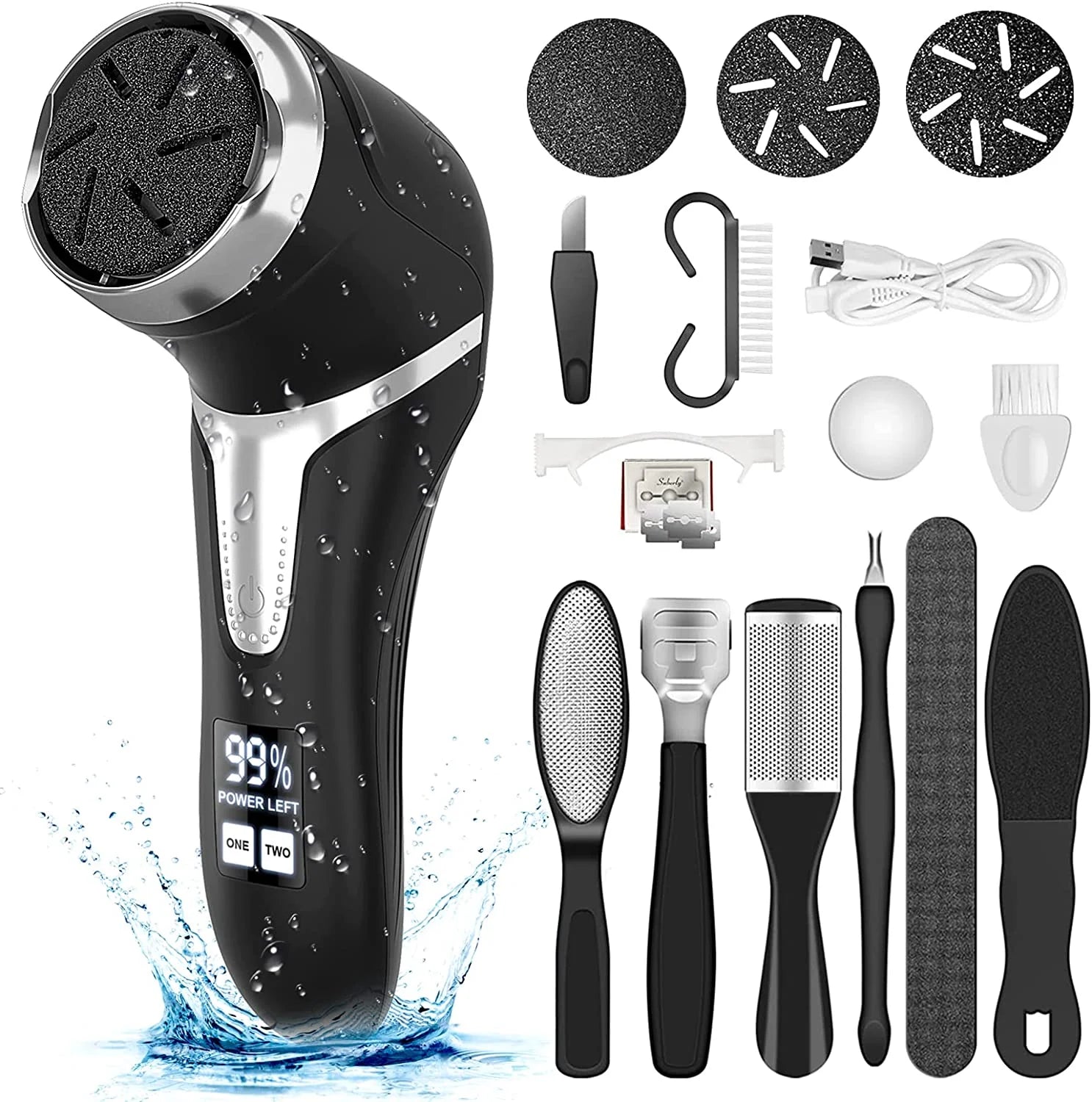 Electric Callus Remover for Feet, Portable Pedicure Kit Foot File Callus Remover, Rechargeable Waterproof Foot File for Foot Care Deadskin Remover with 3Head & LCD Display