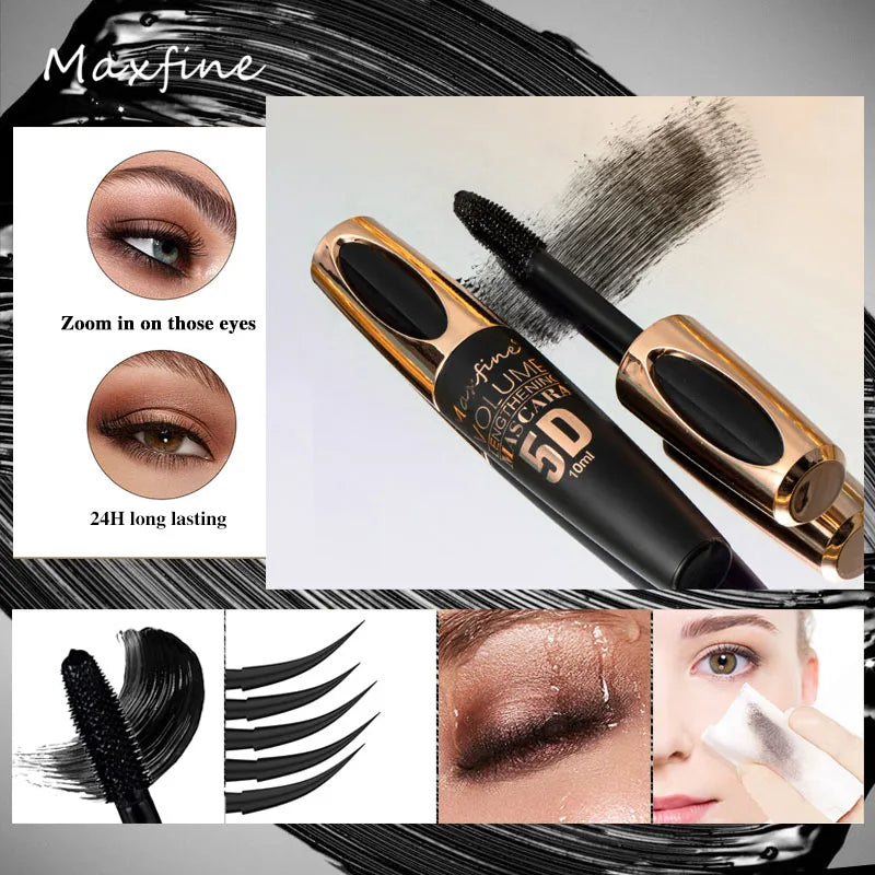 5D Silk Mascara with Big Eyes, Strong and Lasting Black Content and Length, Waterproof and Non-Caking, and Prolonged Mascara.