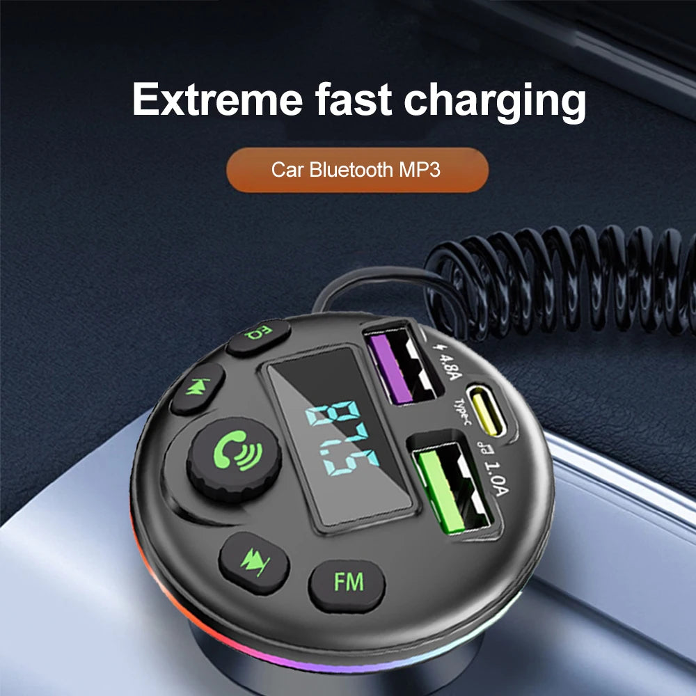 Bluetooth 5.0 FM Transmitter Car Kit MP3 Modulator Player Handsfree Audio Receiver with 3 in 1 Charge Cable for Iphone Huawei