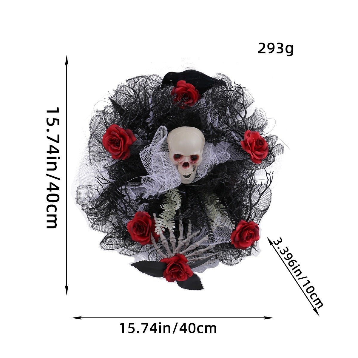 Halloween Red Rose Skull Mesh Wreath Door Hanging Ghost Festival Bar Party Horror Skull Decoration