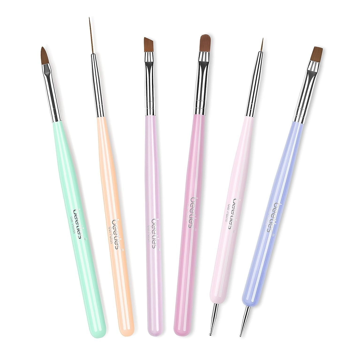 Nail Art Brushes, 6 Pcs Fingernail Art Design Pens, Wood Alloy Handle, Dotting Pen Clean up Liner French Nail Brush Set, DIY Manicure Tools Gift for Women