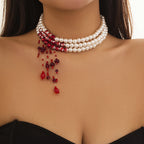 Gothic style pearl necklace choker creative Halloween blood drop tassel collarbone necklace
