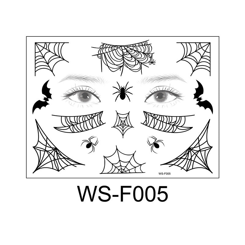 Halloween tattoo stickers, face stickers, spider web face stickers, tattoo stickers, waterproof, dark style, funny makeup stickers, temporary stickers