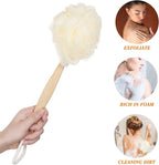 Loofah Back Scrubber for Shower,Bath Mesh Ball Shower Brush for Shower with Long Handle, Loofah on a Stick for Exfoliating, Mesh Back Cleaner Washer for Women & Men (White)