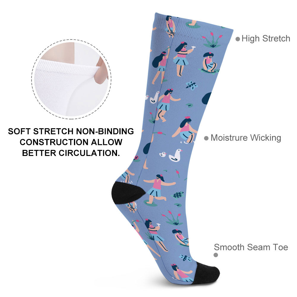 Long Cute Women Colorblock Socks（Black part is not customizable）