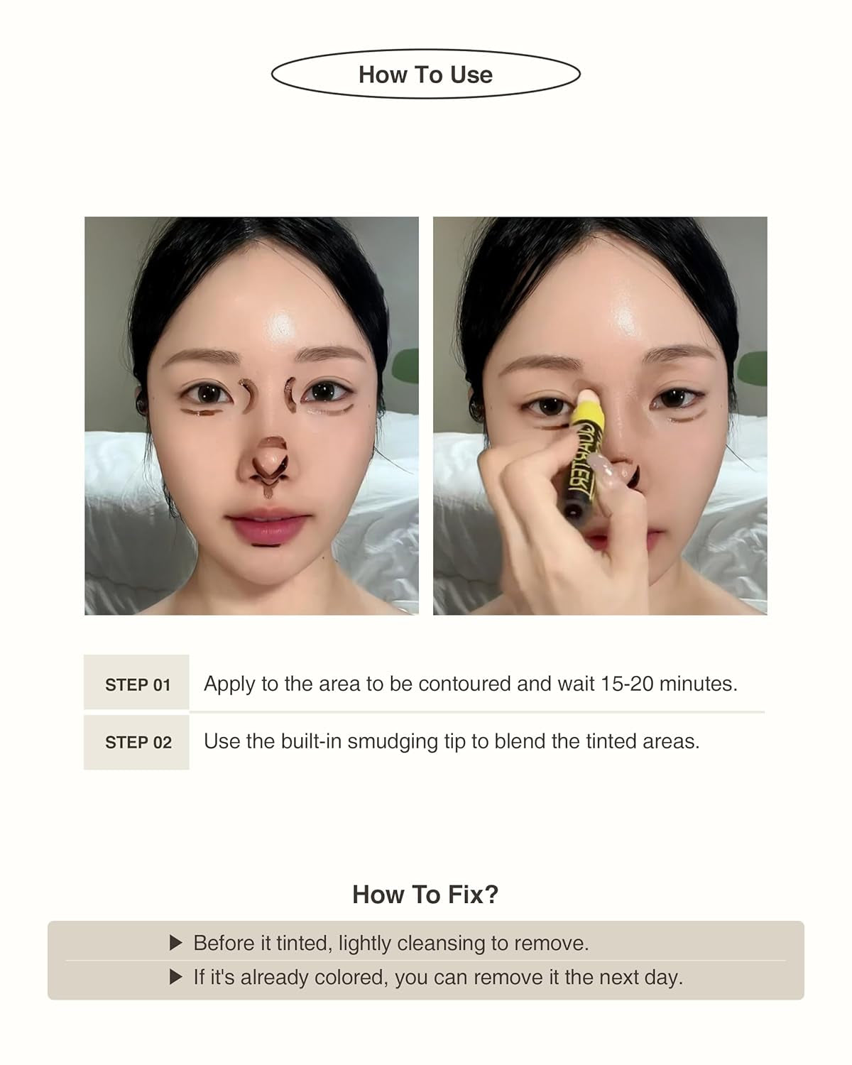 One Day Tinted Shading Korean Vegan, Waterproof, and Long-Lasting Contour Makeup Stick with Smudging Sponge Tip for Warm Underton and Light Tone - Deep Brown