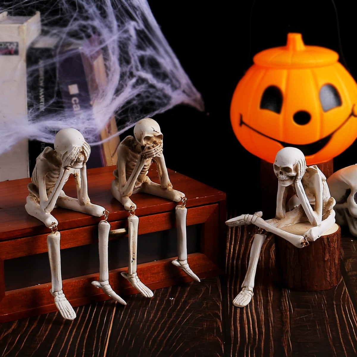 Halloween Skeleton Resin Ornaments Ghost Festival Atmosphere No Listening No Watching No Speaking Skeleton Skeleton Craft Decora