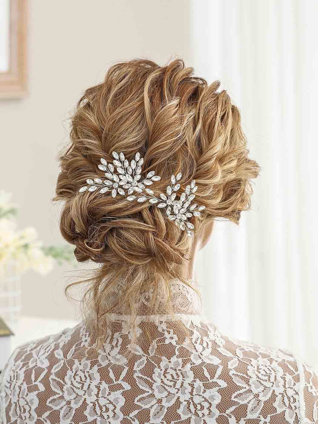Rhinestone Bride Wedding Hair Pins Bridal Hair Clips Crystal Hair Piece Decorative Bridesmaids Hair Accessories for Women and Girls Pack of 2 (A-Silver)