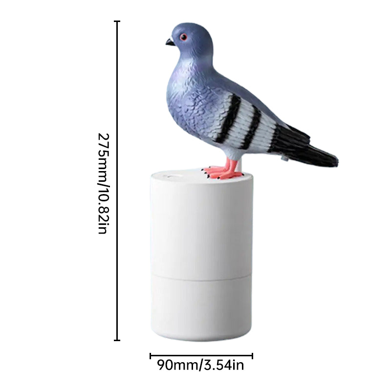 Pigeon-shaped auto sensor foam dispenser. Touchless, fine foam.