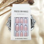 White French Tip Press on Nails - Short Oval Fake Nails for Daily Wear - Simple Glue on Light Pink Full Cover False Almond Acrylic Stick on Nails for Women - 24 Pcs