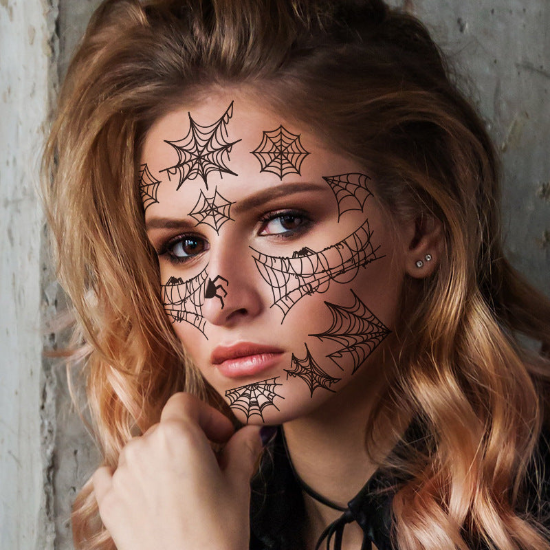 Halloween tattoo stickers, face stickers, spider web face stickers, tattoo stickers, waterproof, dark style, funny makeup stickers, temporary stickers