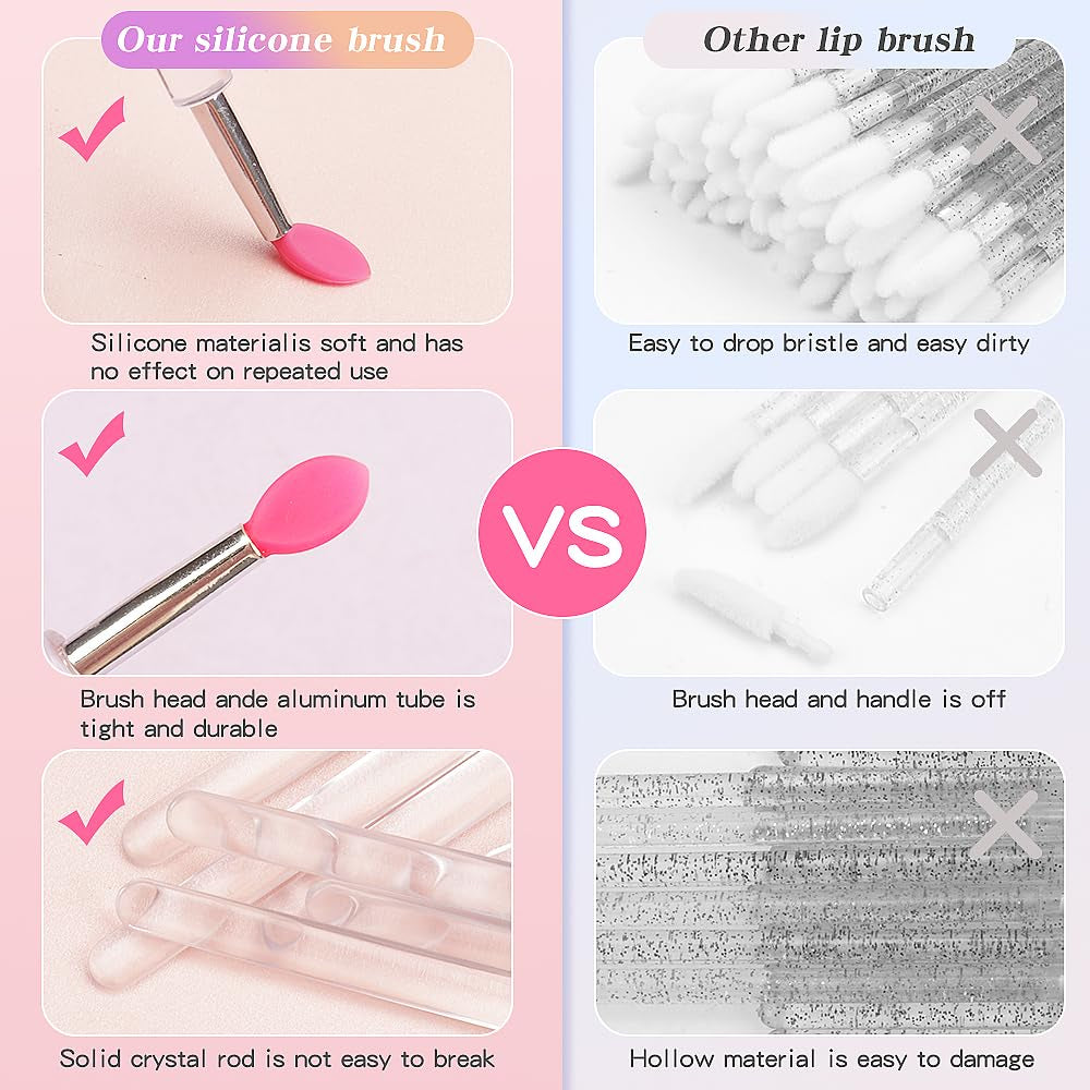 7 PCS Silicone Lip Brushes with Transparent Handles and Caps.Reusable Makeup Brushes, Lip Gloss Wands Cosmetic Tool Cream Applicator