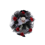 Halloween Red Rose Skull Mesh Wreath Door Hanging Ghost Festival Bar Party Horror Skull Decoration