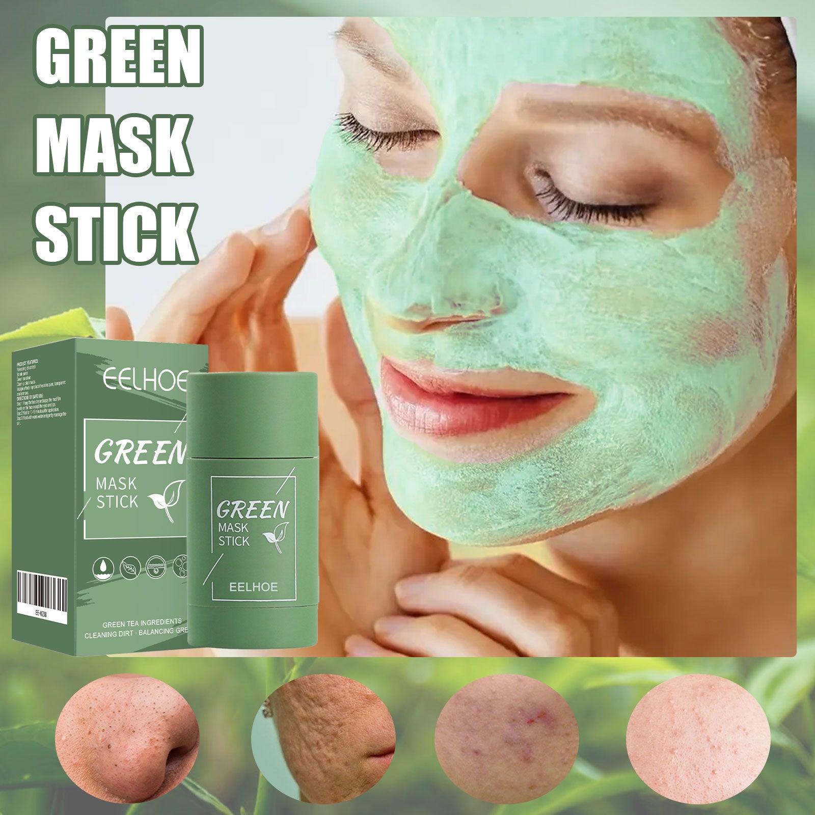 Green Tea Solid Mask, Deep Cleansing Hydrating Mask Stick Pore-Narrowing Paste Mask Stick