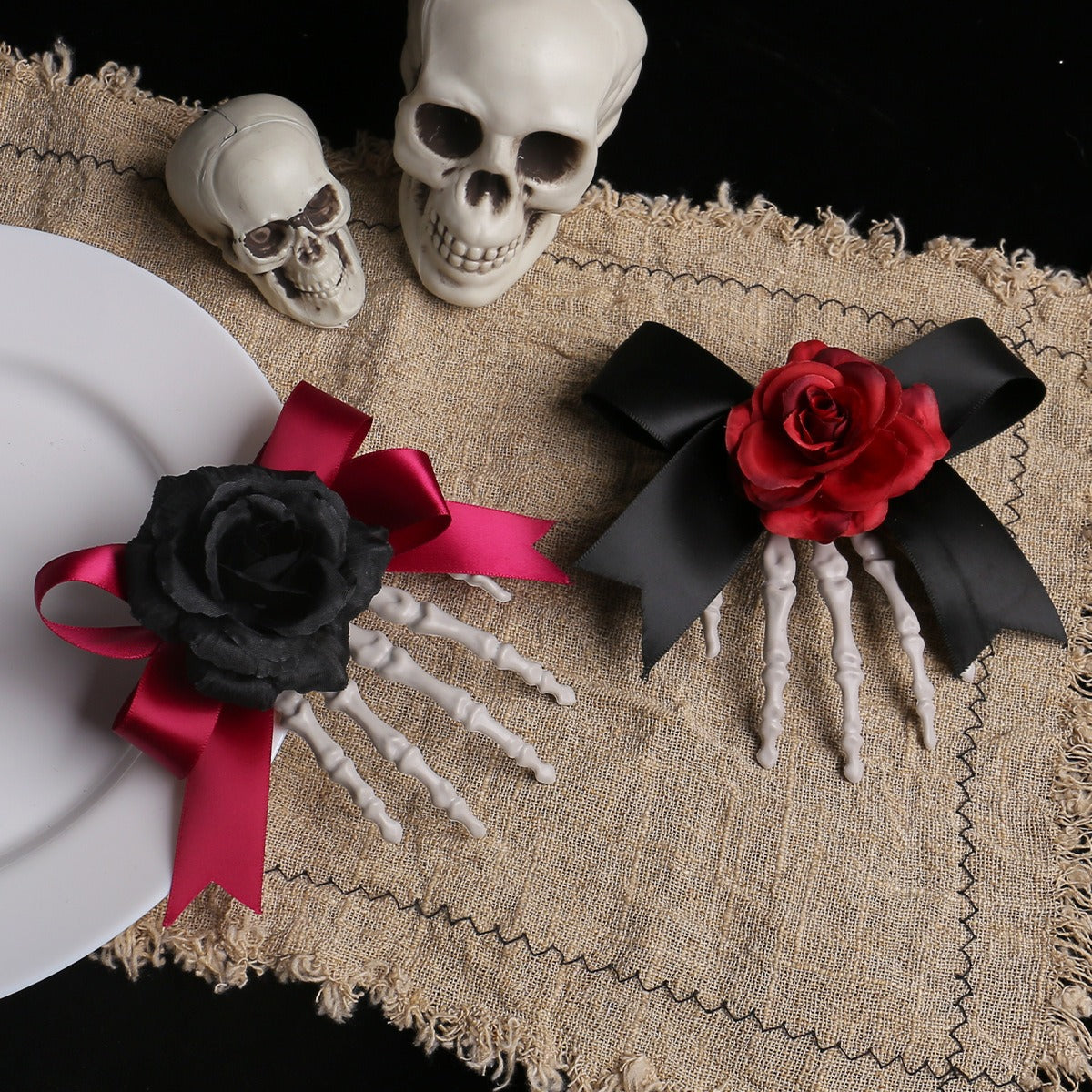Halloween Skeleton Hand Skeleton Hair Clip Ghost Festival Horror Rose Bow Ghost Hand Side Clip Hair Accessories Party Hair Clip