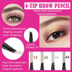Eyebrow Pencil with 4 Micro-Fork Tip Precision Application Waterproof Smudge-Proof 24H Long-Lasting & Easy Glam Look Eyebrow Pen - 4# Black
