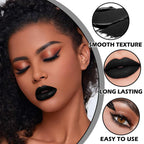 Black Matte Lipstick and Lip Liner Pencil Set Black Liquid Lipstick Lip Gloss Set Smudge Proof Long-Lasting, Suitable for Halloween Goth Cosplay Makeup Lip Makeup